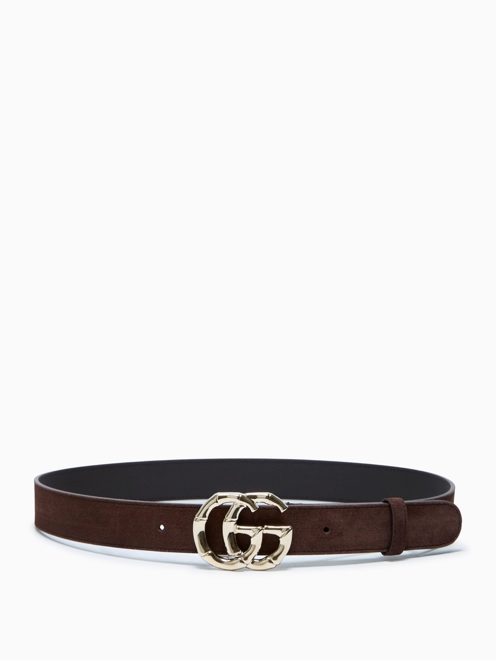 Gucci Dark Brown Suede Belt with Gold Double G Buckle